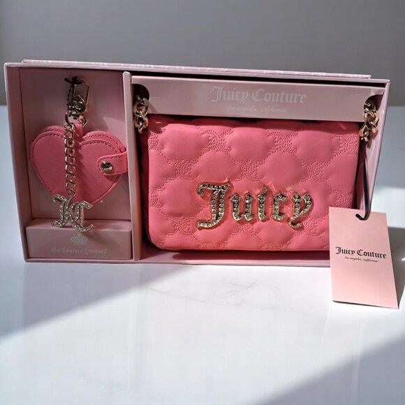 Juicy Couture Flap Crossbody and Keychain Pink Lemonade NWT - Picture 3 of 8